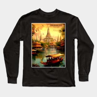 Bangkok Thailand Wat Arun Temple Travel and Tourism advertising Print Long Sleeve T-Shirt